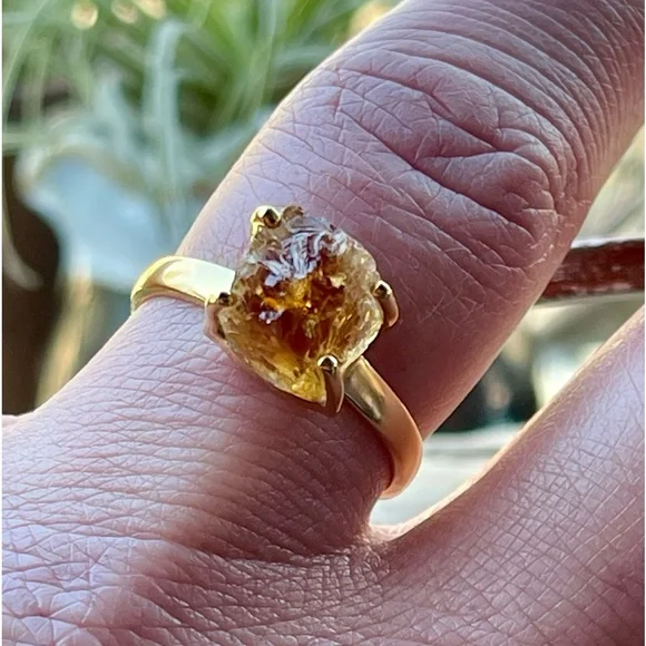 18k Gold Vermeil Natural Citrine Rough (Brazil) Ring | sz 9.5 - Picture 8 of 11